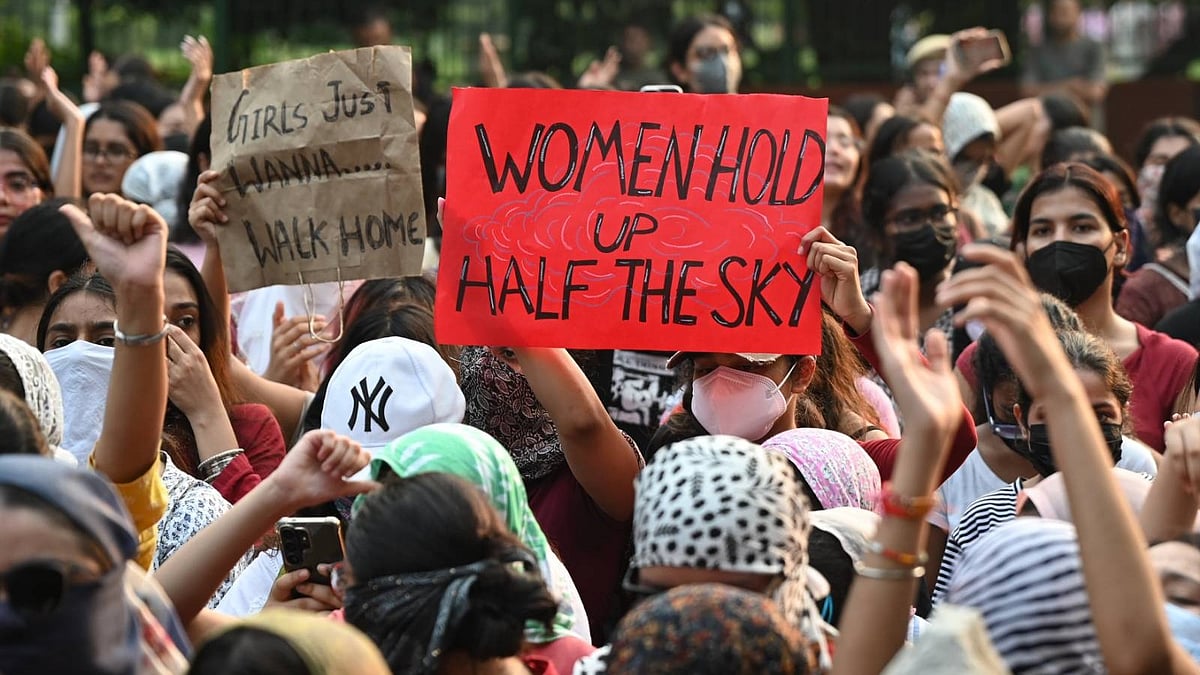 Students of Lady Shri Ram college at a protest march in Delhi, 23 September