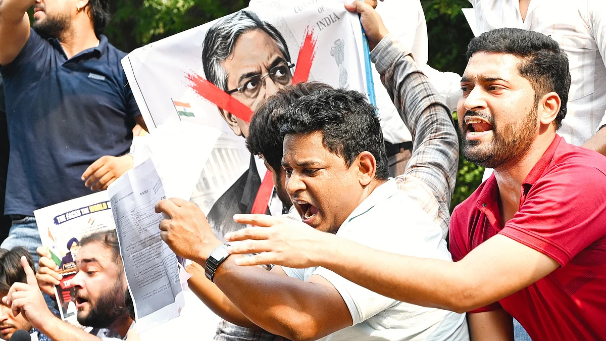 A protest against CEC Gyanesh Kumar in New Delhi
