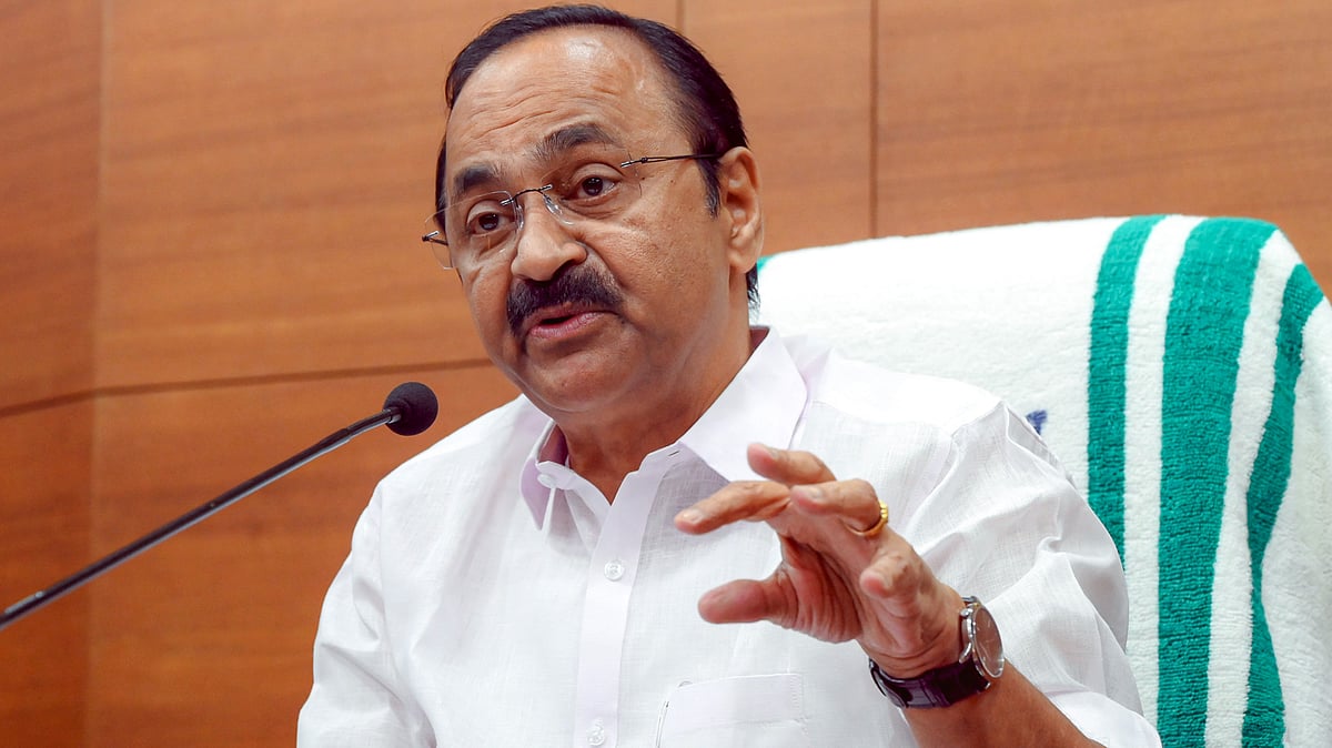 V.D. Satheesan addresses a press briefing in Thiruvananthapuram.