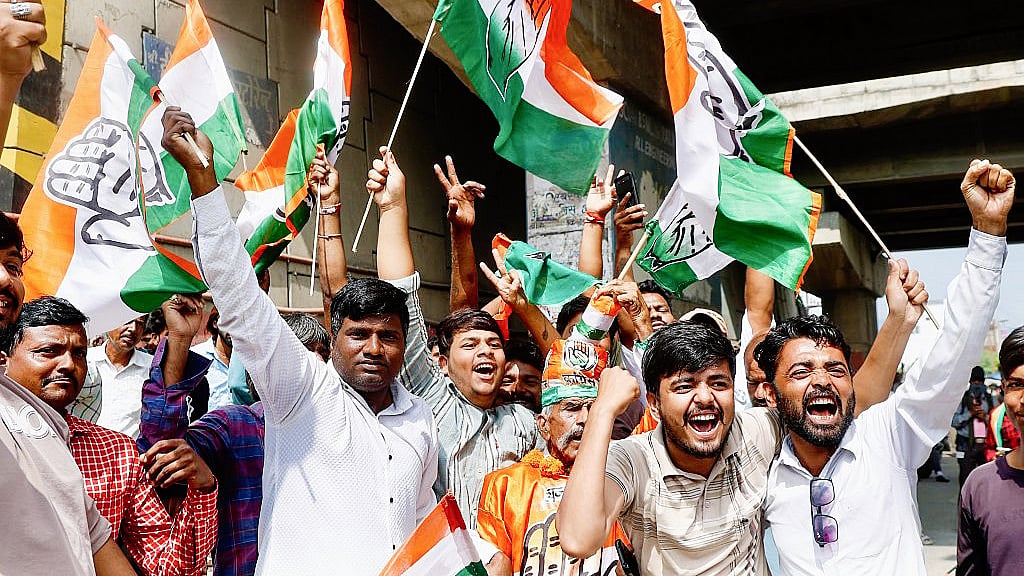 Celebrations in Ajmer, one of the 104 urban bodies where Congress emerged as the single largest party