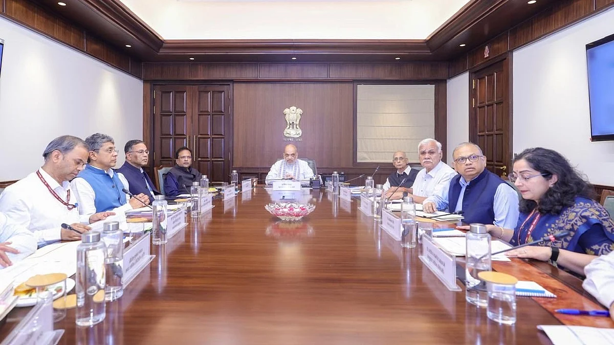 Home minister Amit Shah during a meeting with officials.