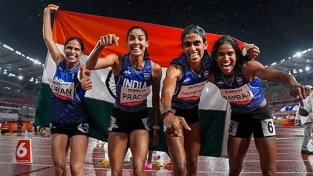 India women's relay quartet after winning the gold