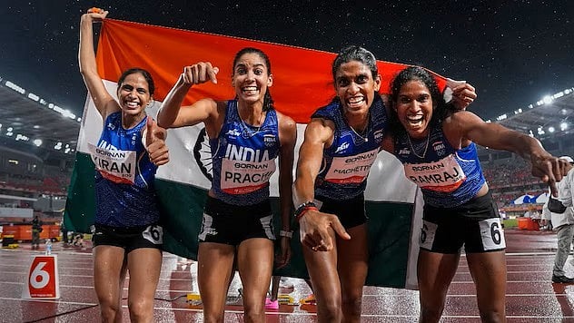 India women's relay quartet after winning the gold