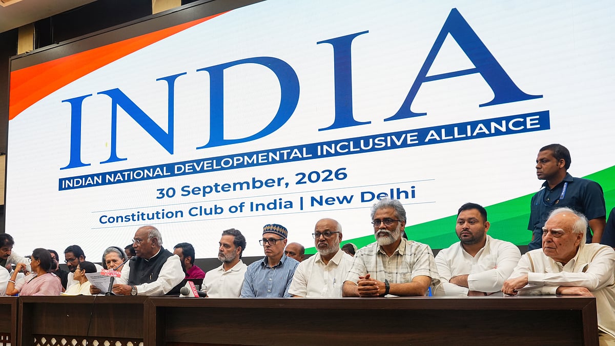 INDIA bloc leaders at the press conference following the coordination meeting, 30 Sep