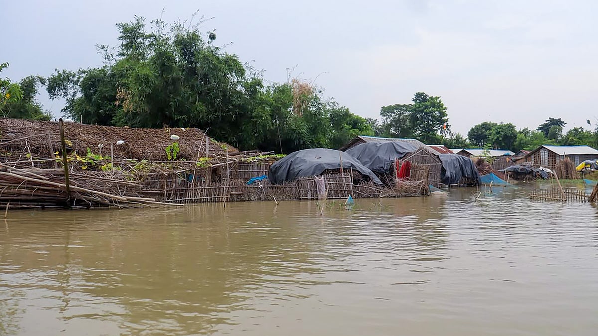 A view of partially submerged areas following severe floods in Katihar.