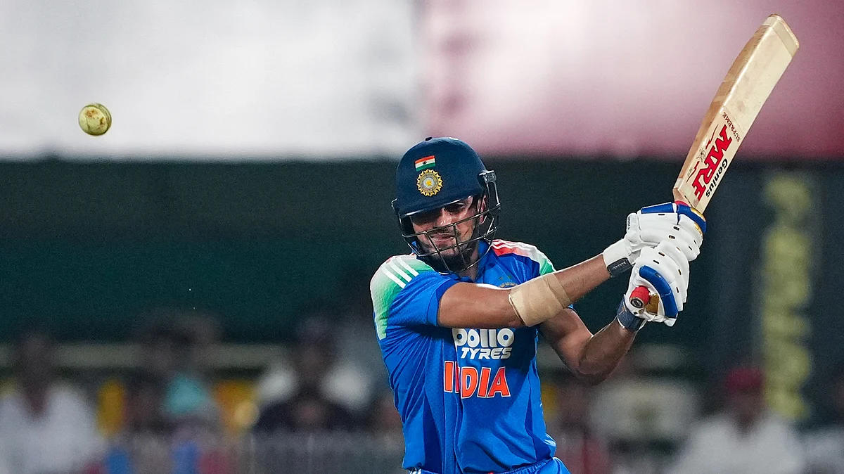 Shubman Gill plays a shot during the second ODI cricket match against West Indies in Guwahati.