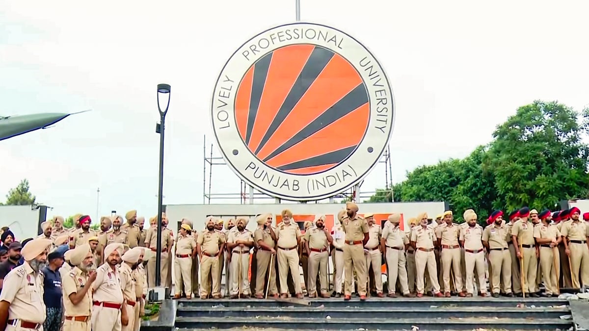 Police personnel guard at Lovely Professional University in Phagwara, 28 Sep