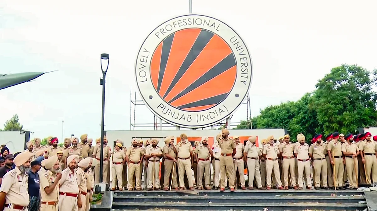 Police personnel guard at Lovely Professional University in Phagwara, 28 Sep