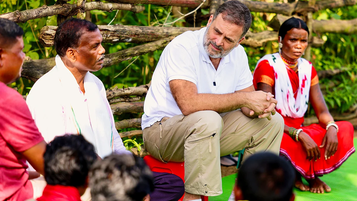 Rahul Gandhi interacts with tribal families in Balaghat district, Madhya Pradesh