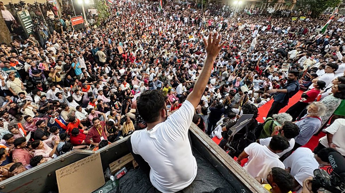 Abhijeet Dipke at the CJP protest in Shivaji Park, Mumbai