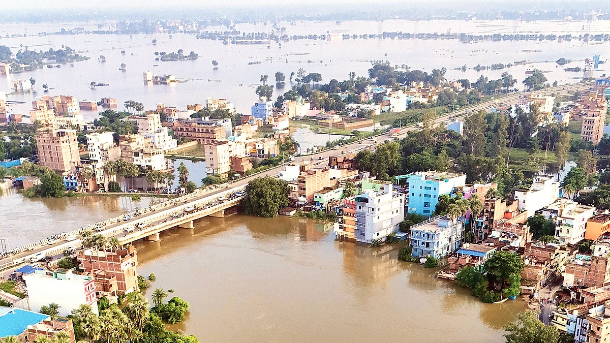 An annual feature: Aerial view of a flooded town in Bihar
