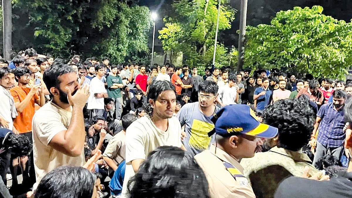 Students outside IIT Bombay after the death of one of their own