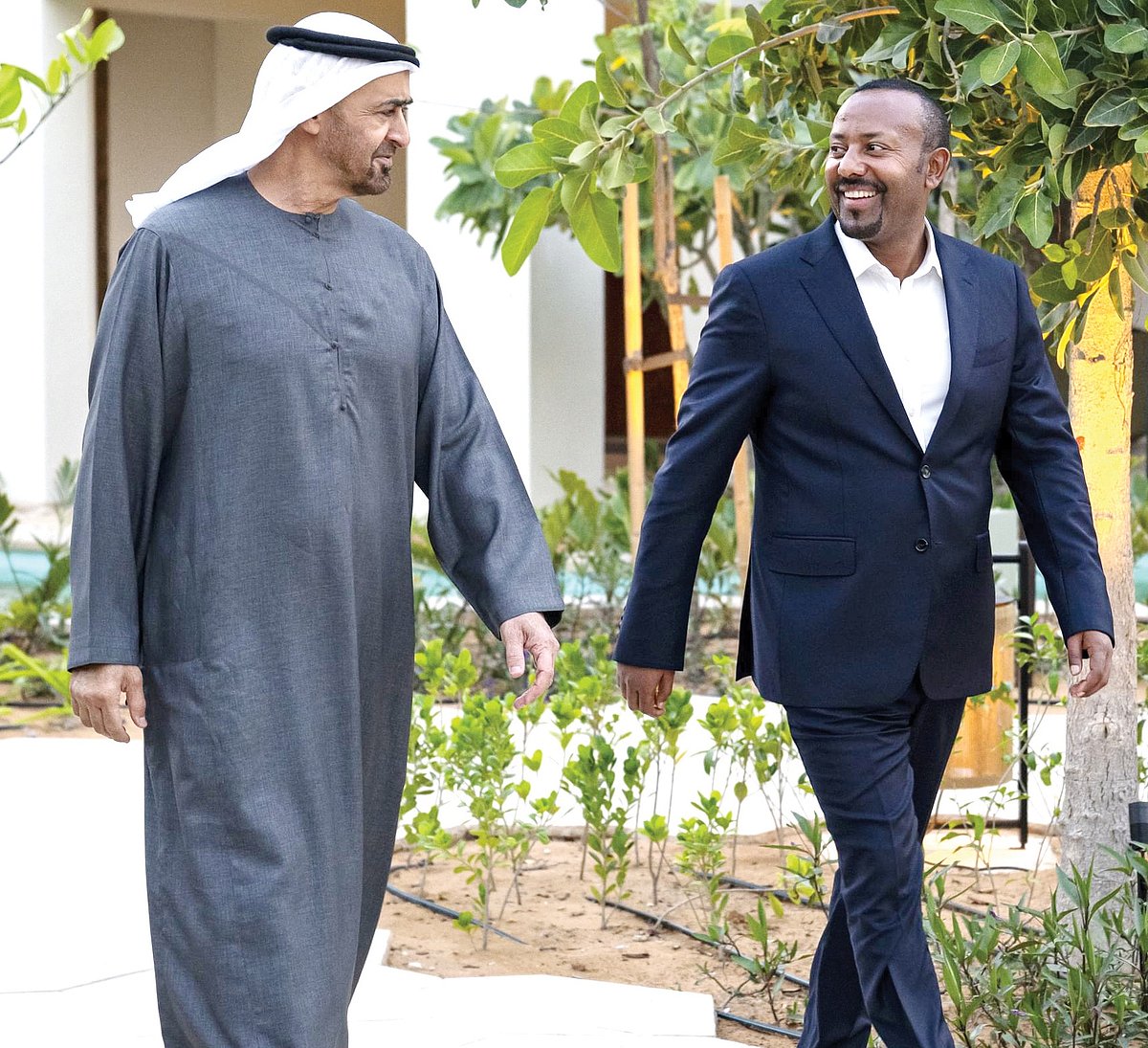 Ethiopian Prime Minister Abiy Ahmed (R) with UAE President Sheikh Mohamed bin Zayed Al Nahyan