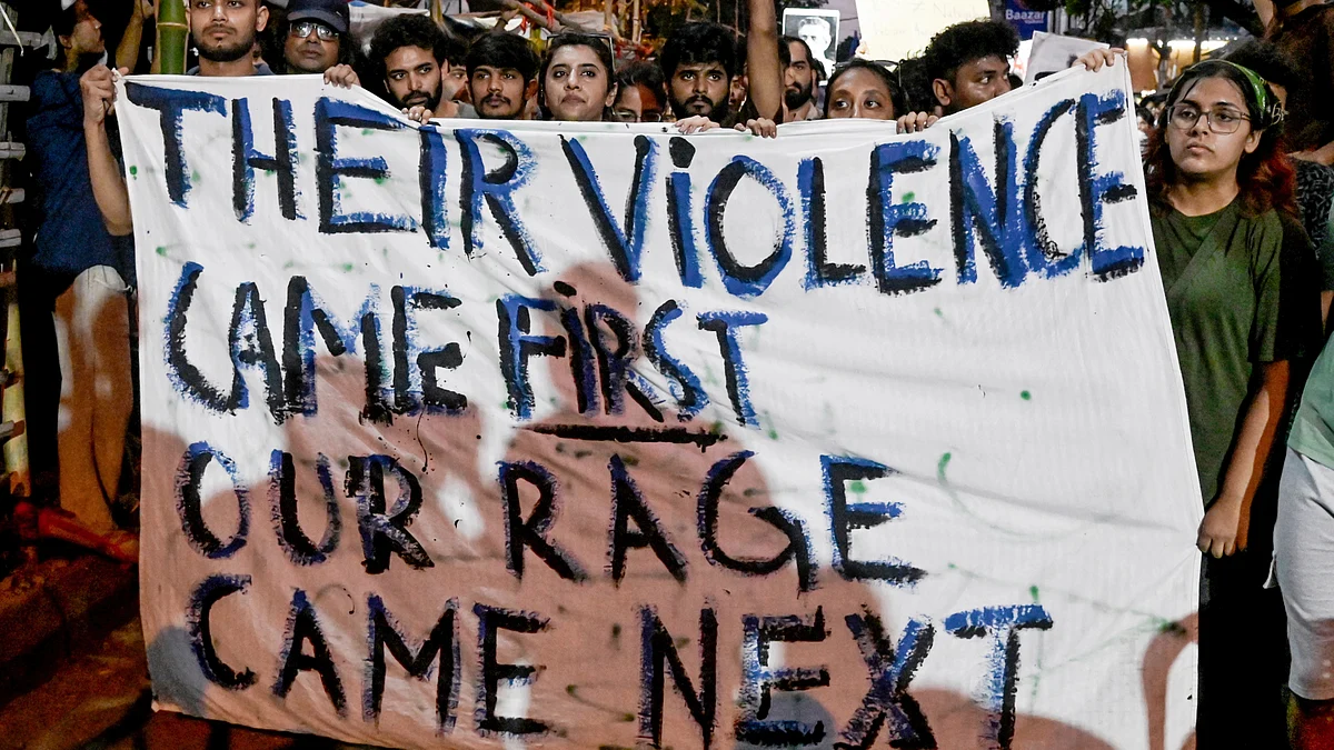 SRFTI students protest the 27 September attack, Kolkata, 2 Oct