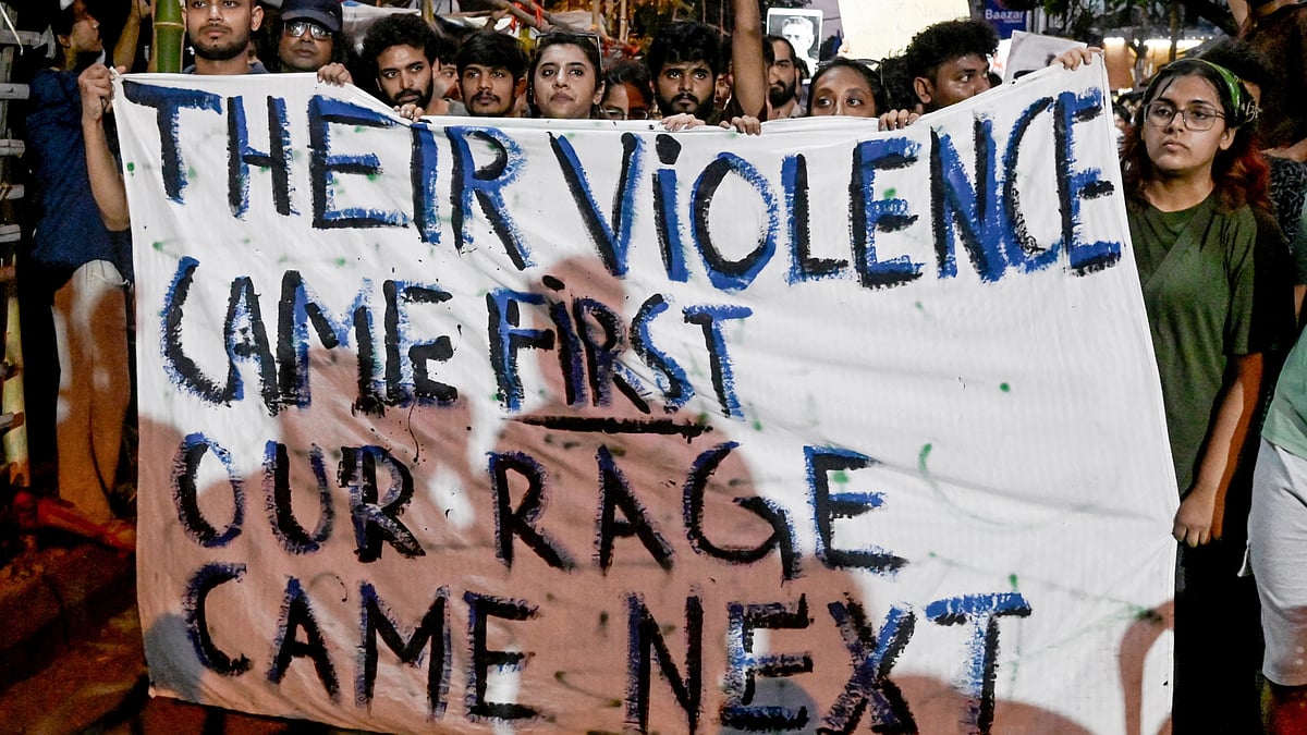 SRFTI students protest the 27 September attack, Kolkata, 2 Oct