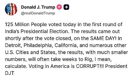 Donald Trump appears to confuse Brazil with India in a social media post.