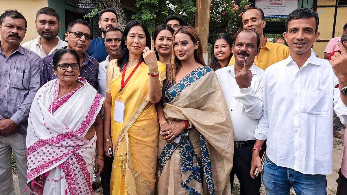 Congress candidate Sibamoni Bora, casts her vote for Nagaon Lok Sabha seat