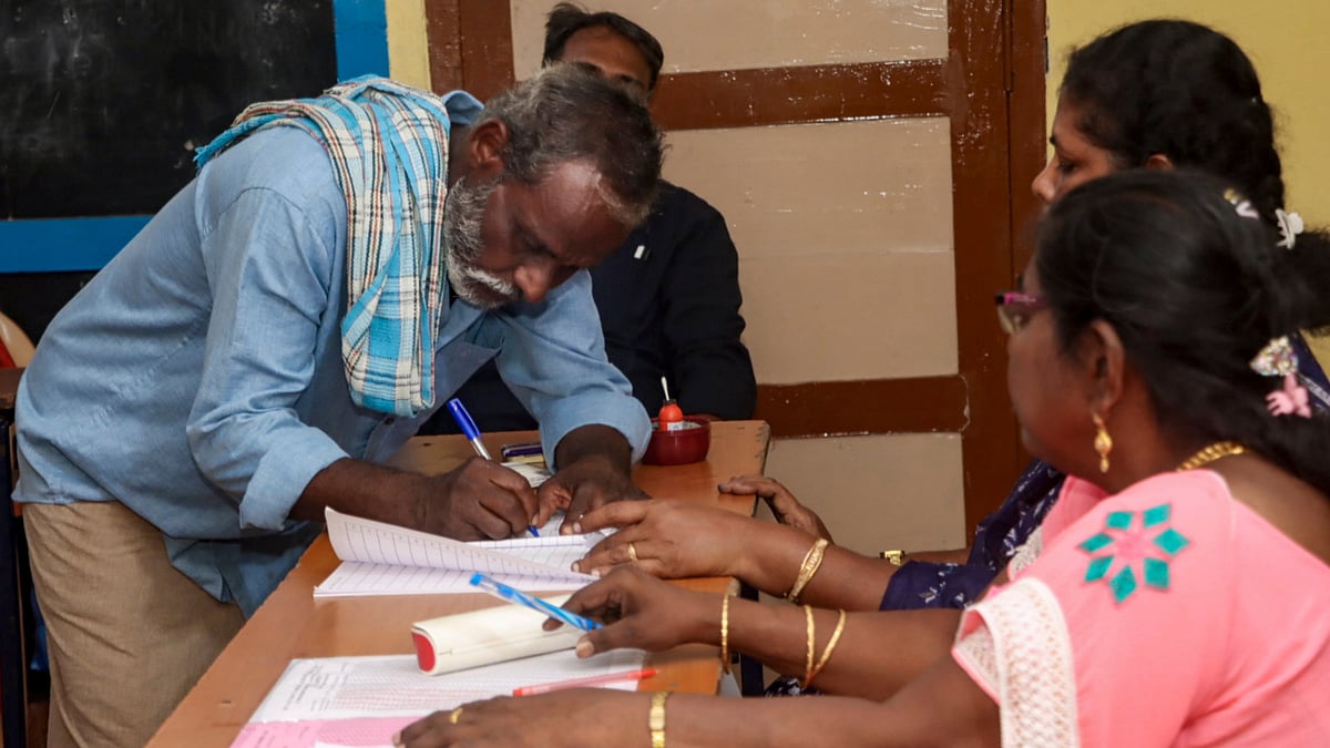 A voter at a polling booth in Chengalpattu