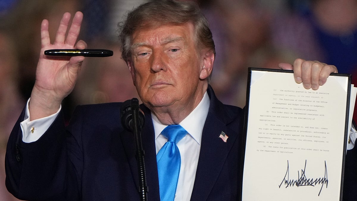 Donald Trump after signing an executive order at a campaign rally in Grand Island, Neb.