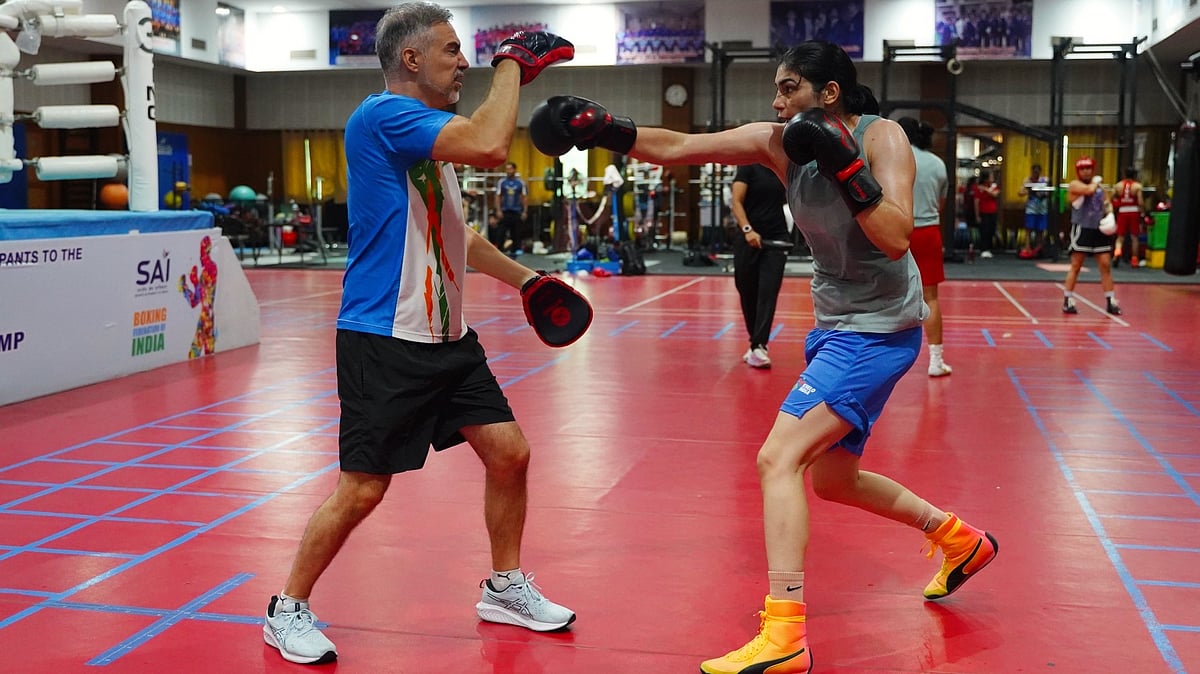 Nieva spars with Asian Games gold medallist Parveen Hooda in Aichi Nagoya