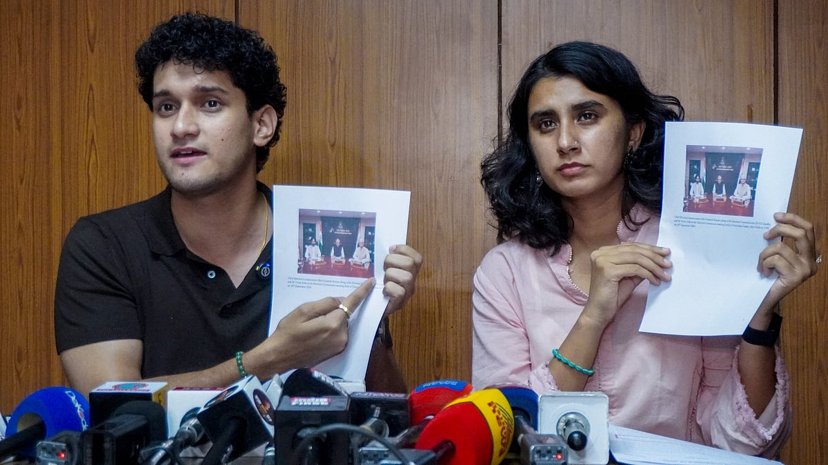 CJP national spokesperson Saurav Das addresses a press conference in New Delhi.