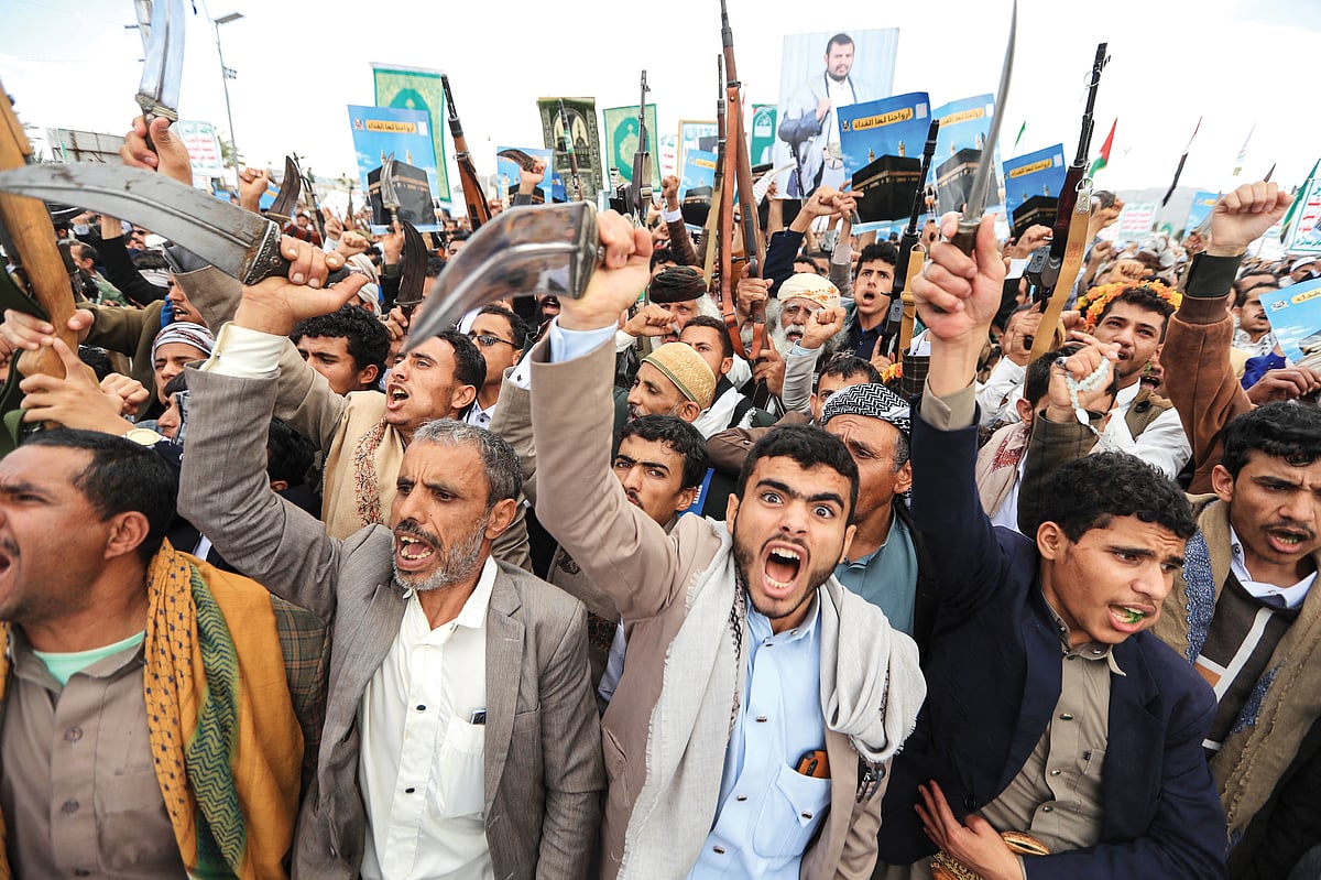 Houthi supporters protesting Saudi intervention in Yemen 