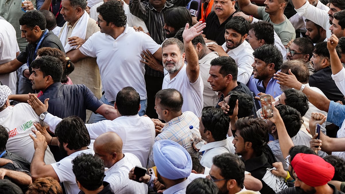Rahul Gandhi joins the ‘March for Democracy’ in New Delhi on 12 October.