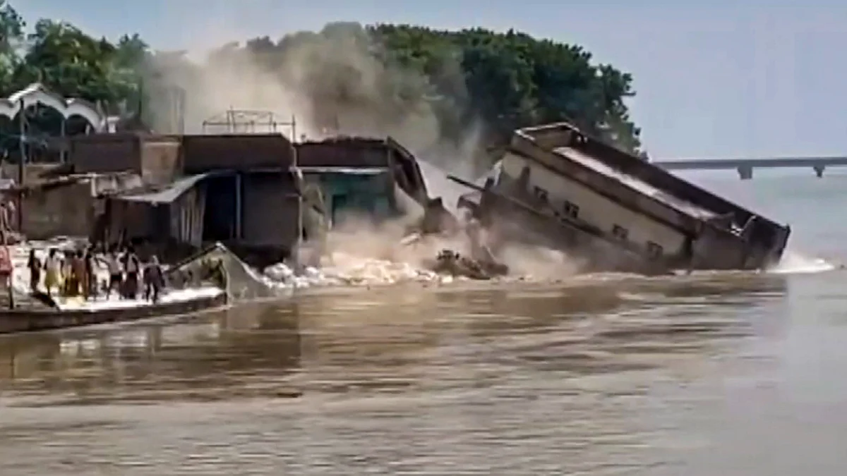 Houses collapse into Ganga river amid riverbank erosion at Mahadevpur Ghat, in Bhagalpur, Bihar. 