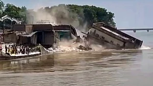 Houses collapse into Ganga river amid riverbank erosion at Mahadevpur Ghat, in Bhagalpur, Bihar.