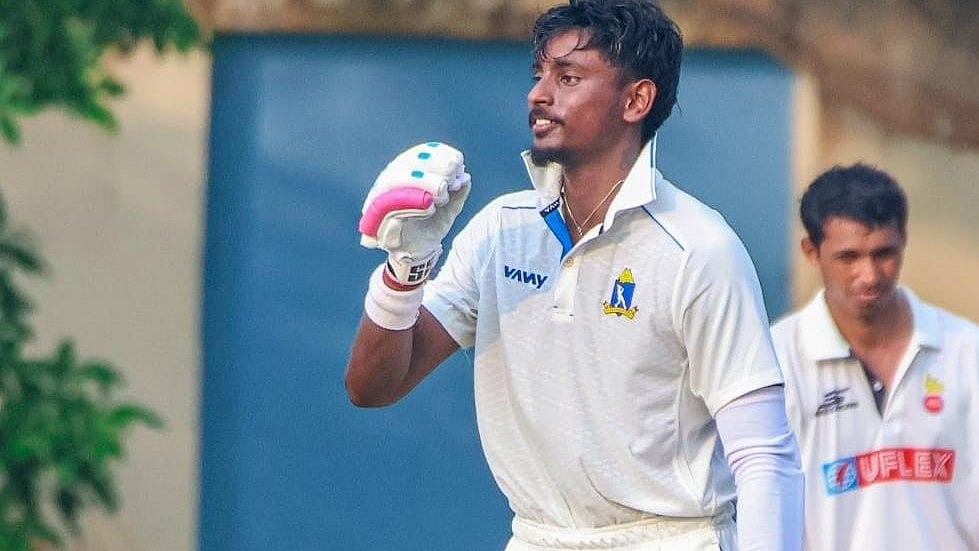 Abhishek Porel on completing his century on Monday.