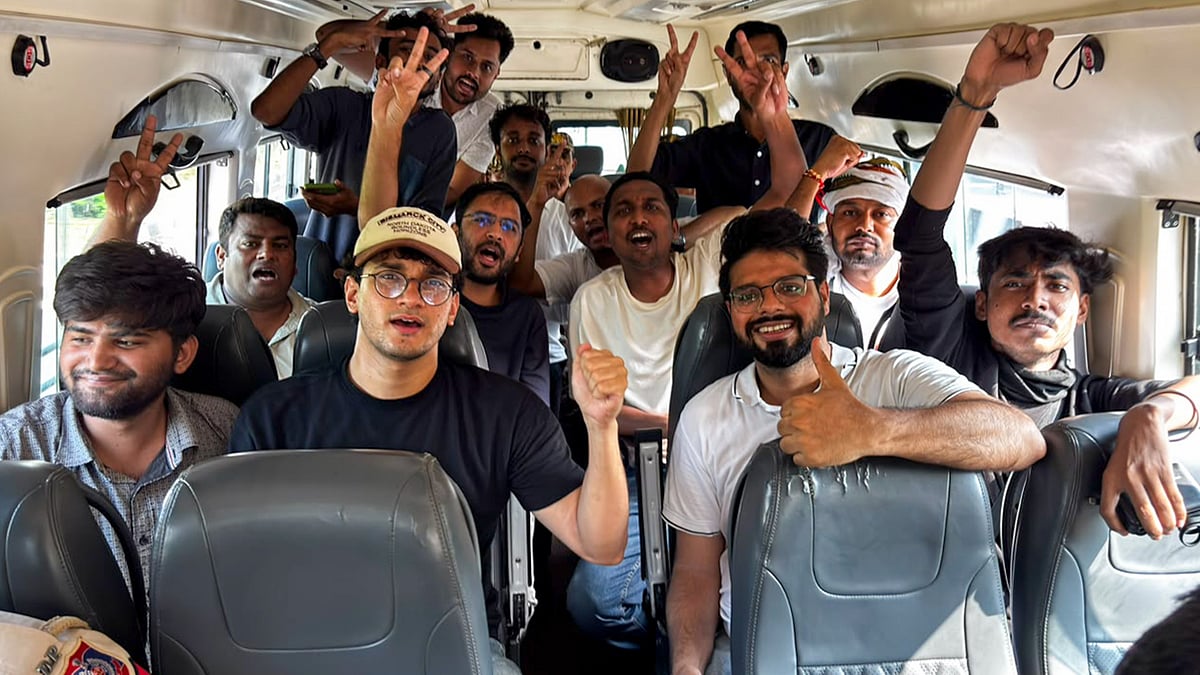 CJP leaders Saurav Das, Ashutosh Ranka and others after being detained by police in New Delhi.
