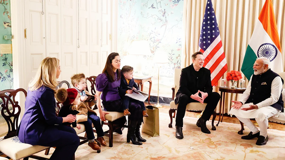 Elon Musk, a few junior Musks, and Narendra Modi in the White House Oval Office