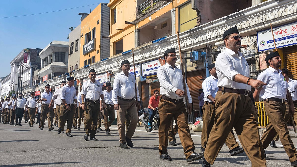 An RSS march in Moradabad, Uttar Pradesh