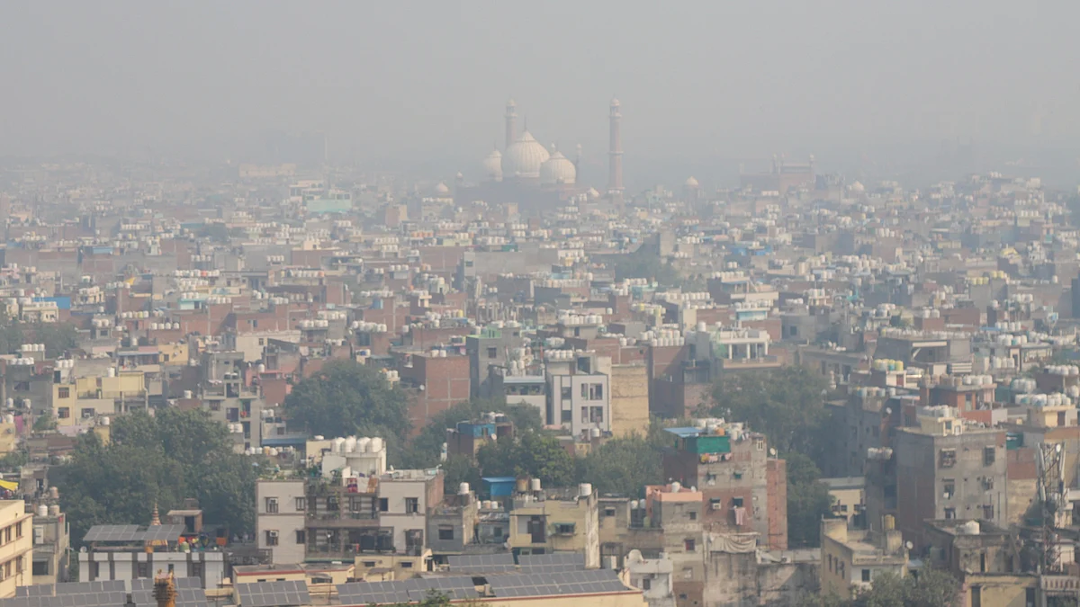 A hazy view of the residential area, in New Delhi.