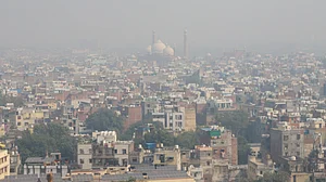 A hazy view of the residential area, in New Delhi.