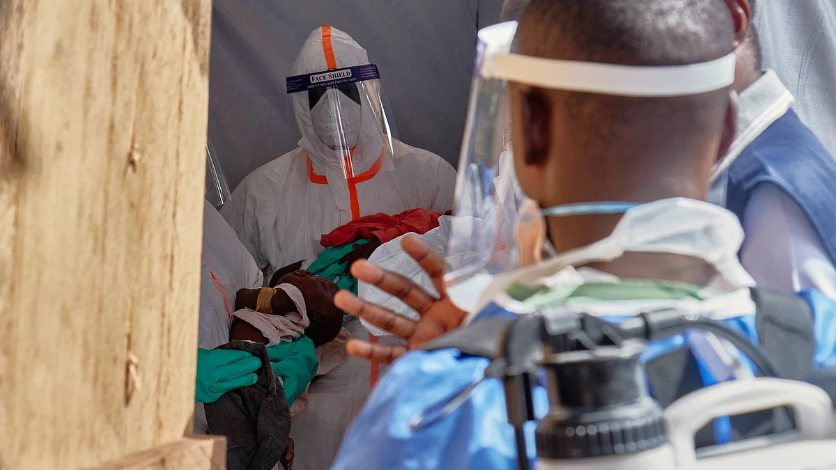 File photo of healthcare workers at a treatment centre in Bunia