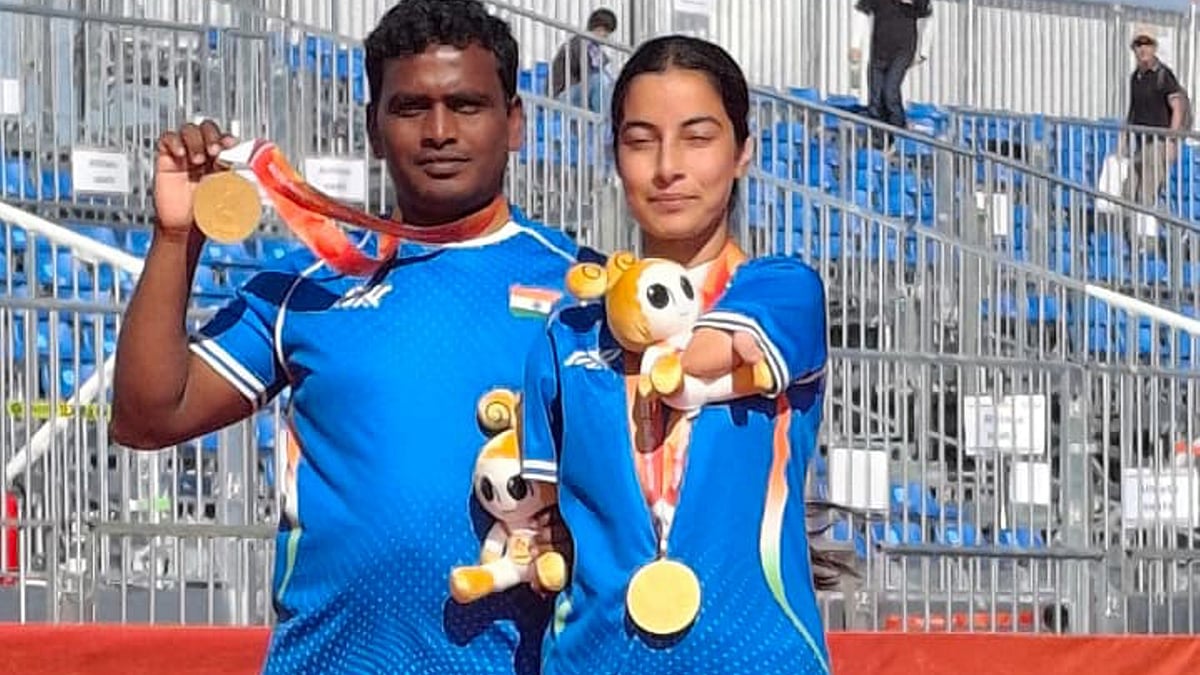 India’s Sheetal Devi and Toman Kumar strike gold in compound mixed team archery.