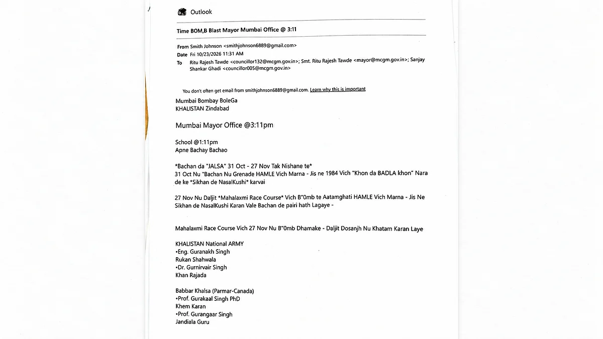 The threat email claimed a blast would occur at the mayor’s BMC office at 3.11 pm.