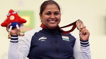 Indian para-shooter Mona Agarwal with Asian Para Games gold medal.