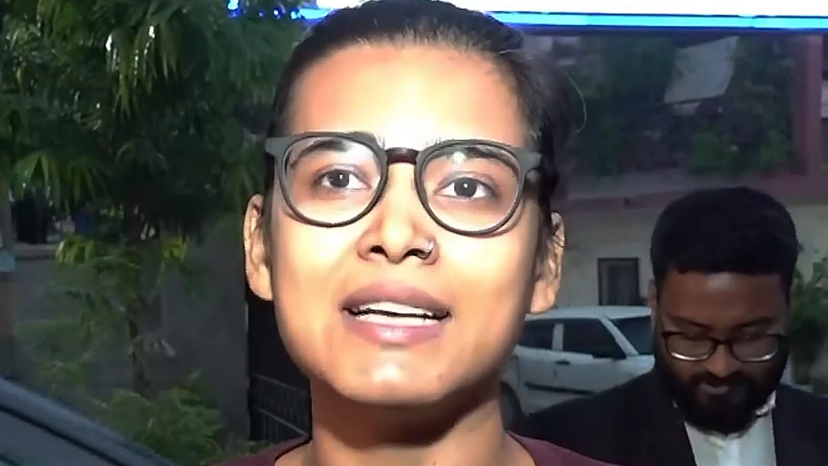 AISA president Neha Bora after her release from the RK Puram police station in New Delhi.