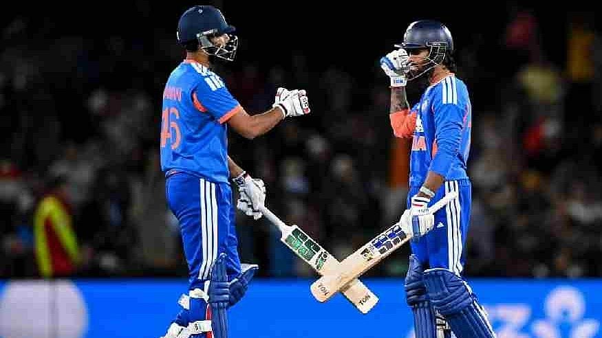Man of the Match Tilak Varma (right) with Naman Dhir during the second T20I