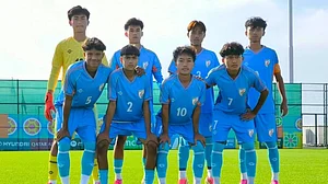 Future stars: India U15 team lined up before the Laos game