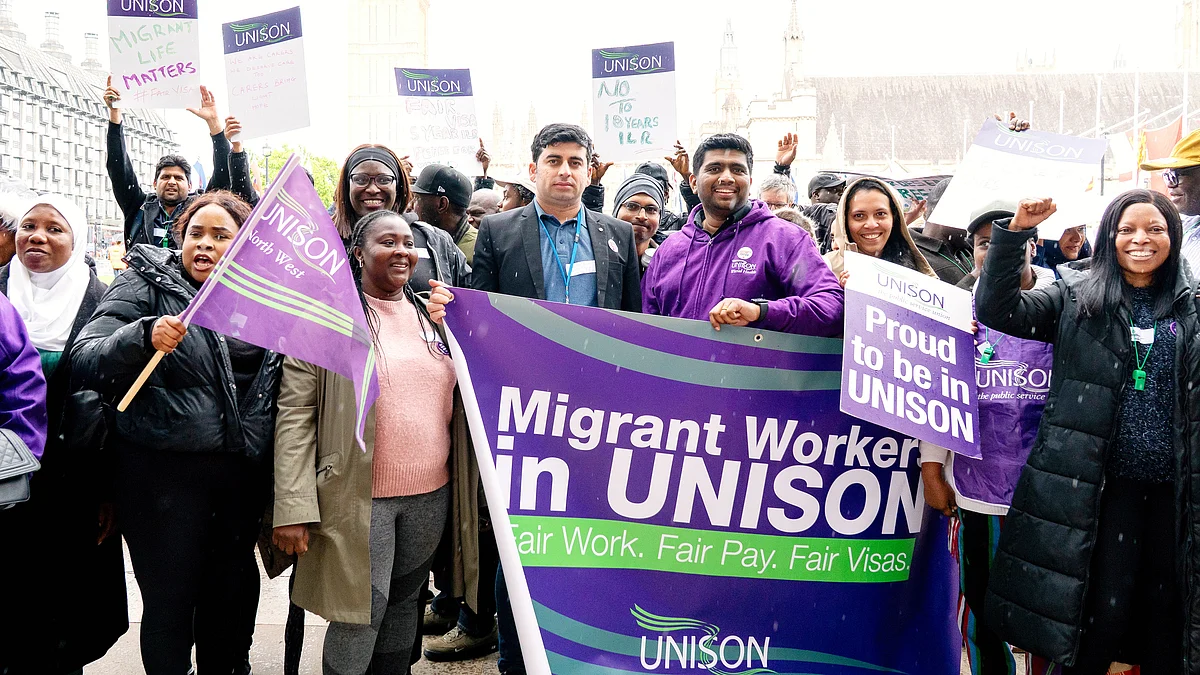 Migrant workers demand better visa conditions at a rally in Parliament Square, London