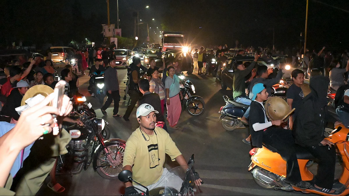 Protesters take to Imphal’s streets amid renewed tensions in Manipur.