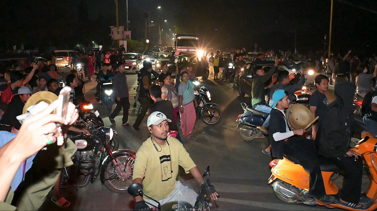 Protesters take to Imphal’s streets amid renewed tensions in Manipur.