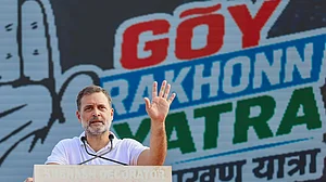 Rahul Gandhi addresses a public meeting in Margao, Goa.