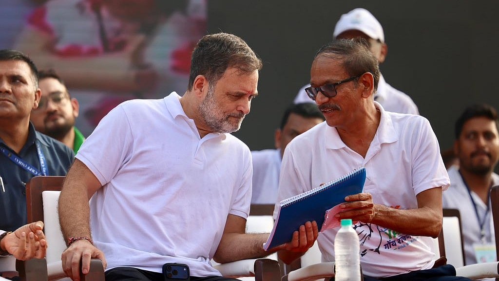 LoP Rahul Gandhi with Goa Pradesh Committee president Girish Chodankar