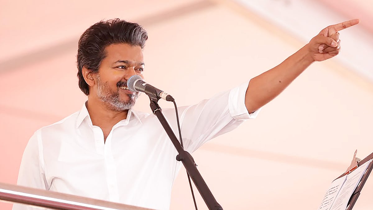 TVK chief C. Joseph Vijay campaigns in support of party candidate in Madurantakam.