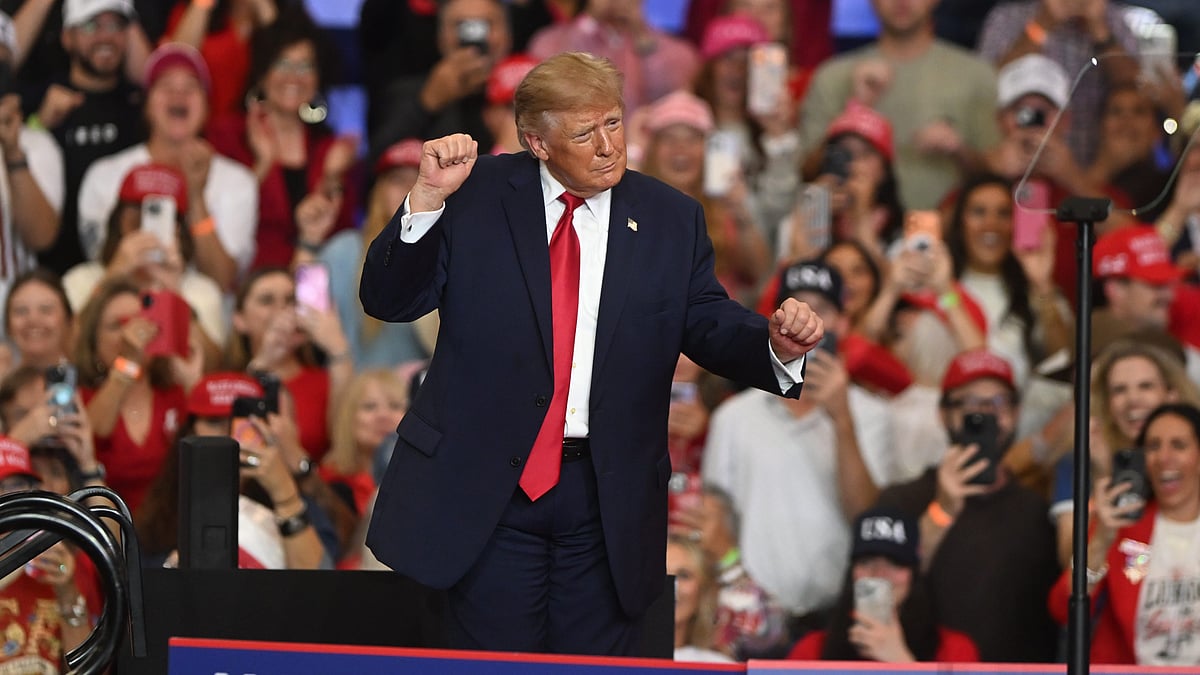 Donald Trump dances at a campaign rally in Lubbock, Texas, on 27 October.