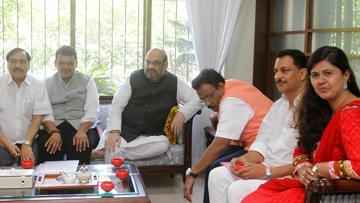 अमित शाह के साथ राजीव प्रताप रूडी/ फोटो: Getty Images